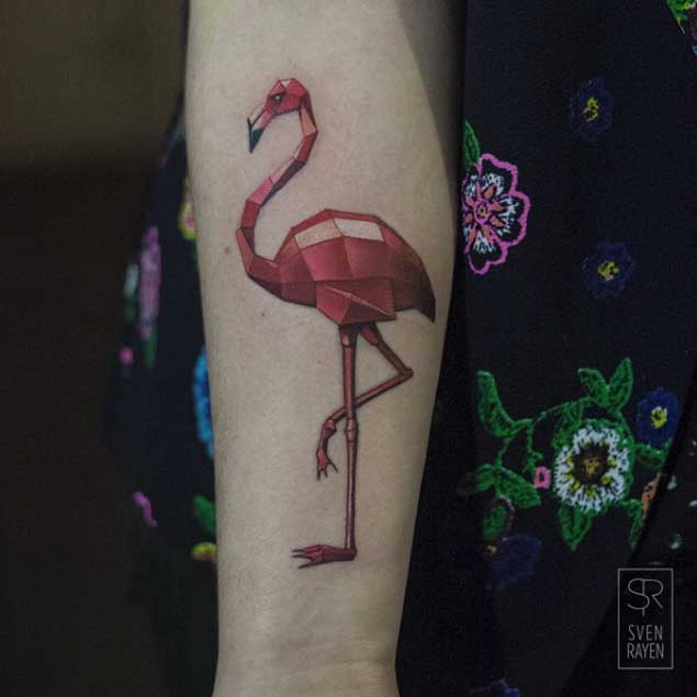 Geometric Flamingo Tattoo