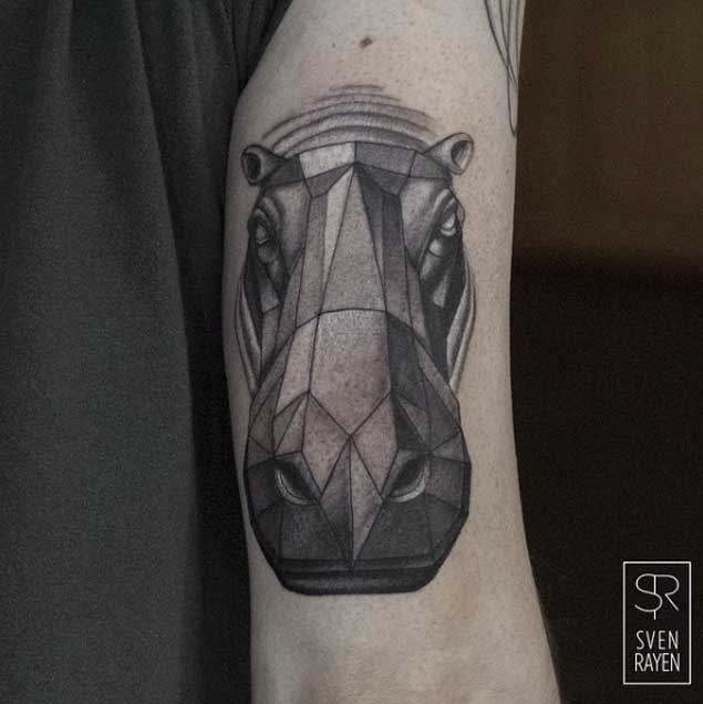 Geometric Hippo Tattoo