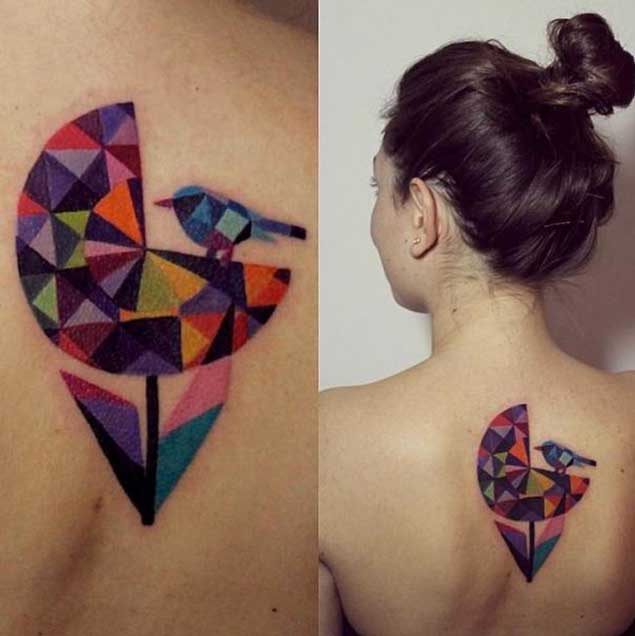 Colorful Abstract Diamond Flower Tattoo