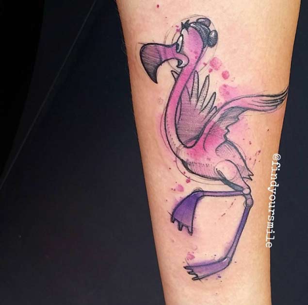 Alice in Wonderland Flamingo Tattoo by Russell Van Schaick