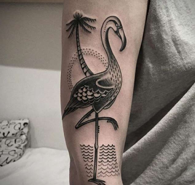 Black Ink Flamingo Tattoo by Andre Cast