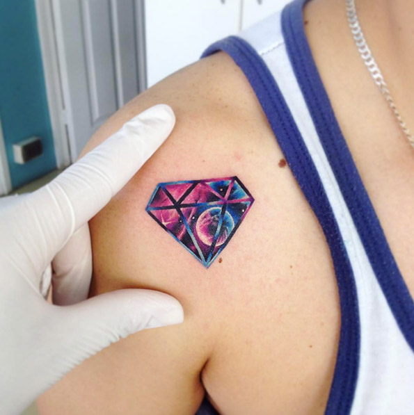 Space-themed diamond tattoo by Adrian Bascur