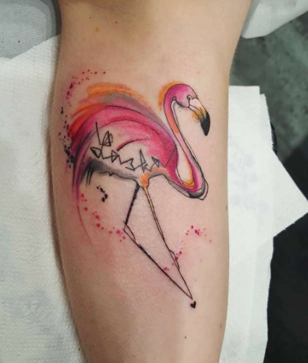Awesome Flamingo Tattoo by Simona Blanar