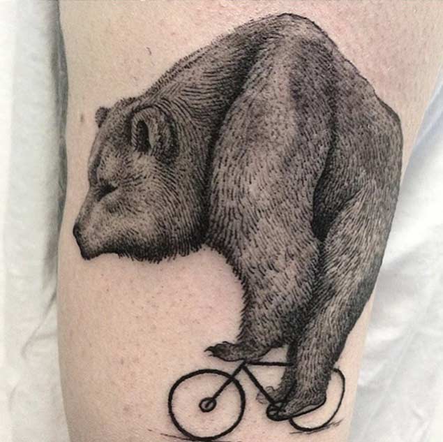 Awesome dotwork bear tattoo