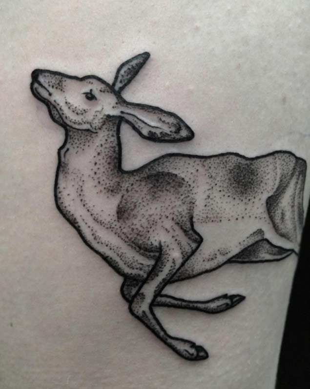Beautiful dotwork deer tattoo