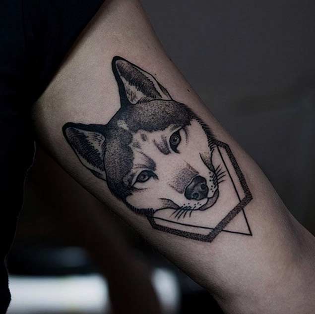heavenly dotwork husky tattoo