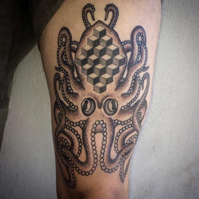 Geometric Dotwork Owl Tattoo