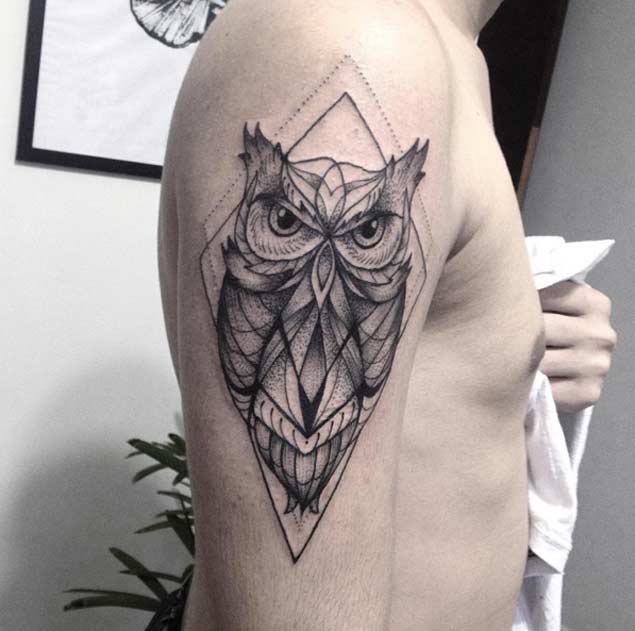 Outstanding Dotwork Owl Tattoo