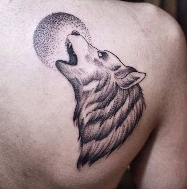 Wonderful dotwork wolf tattoo