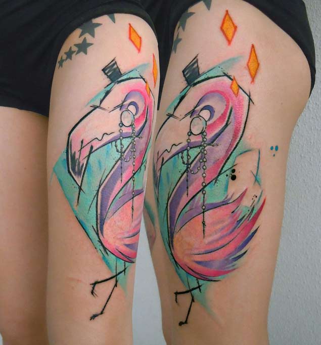 Flamingo with monocle Tattoo by Uncl Paul Knows