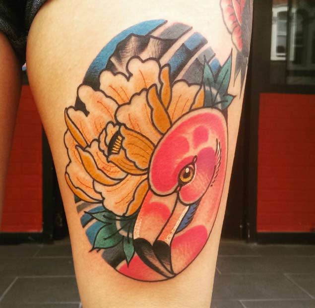 Floral Flamingo Tattoo