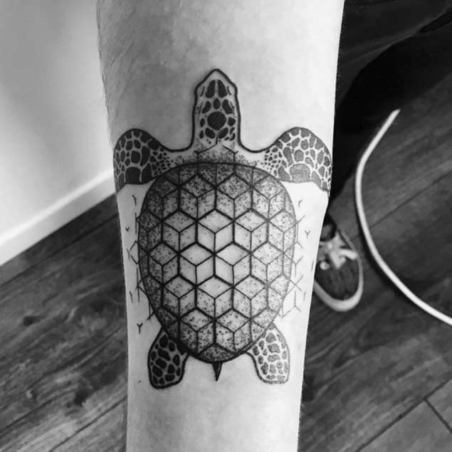 Geometric Dotwork Sea Turtle Tattoo