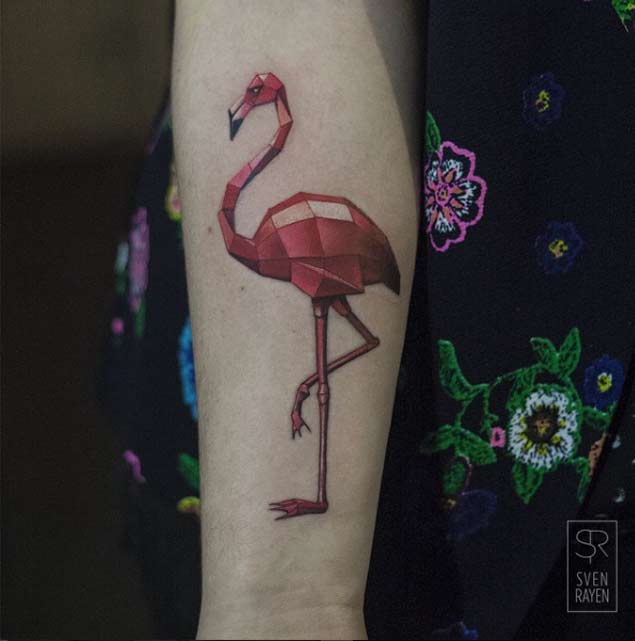 Geometric Flamingo Tattoo by Sven Rayen