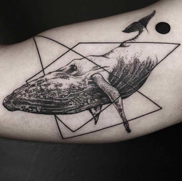 Geometric Dotwork Whale Tattoo