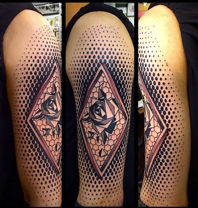 Geometric Halftone Rose Tattoo