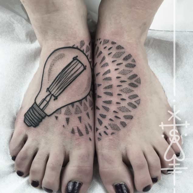 Mandala Lightbulb Tattoo by Sarah Herzdame