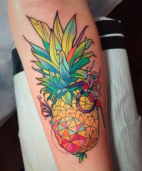 Colorful Pineapple Tattoo by Katie Shocrylas