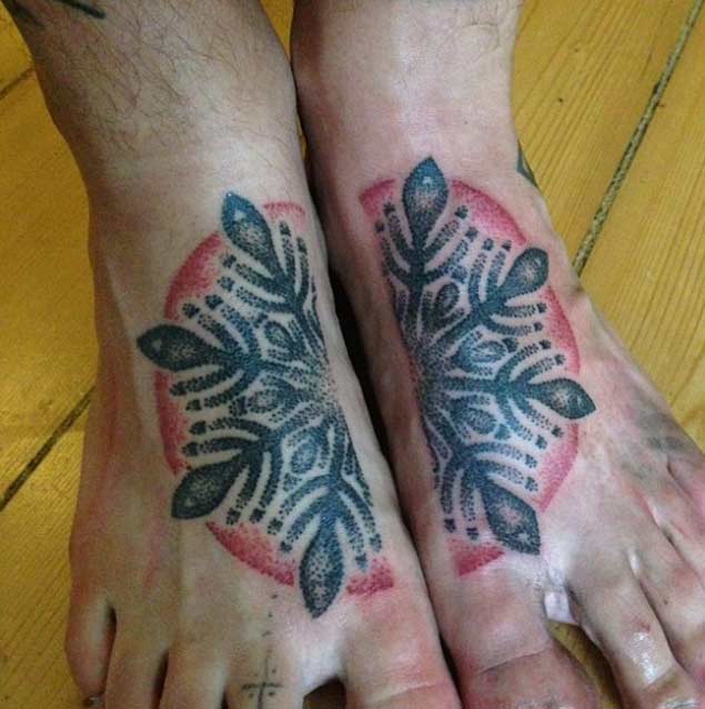 Symmetrical Foot Tattoo by Sarah Herzdame