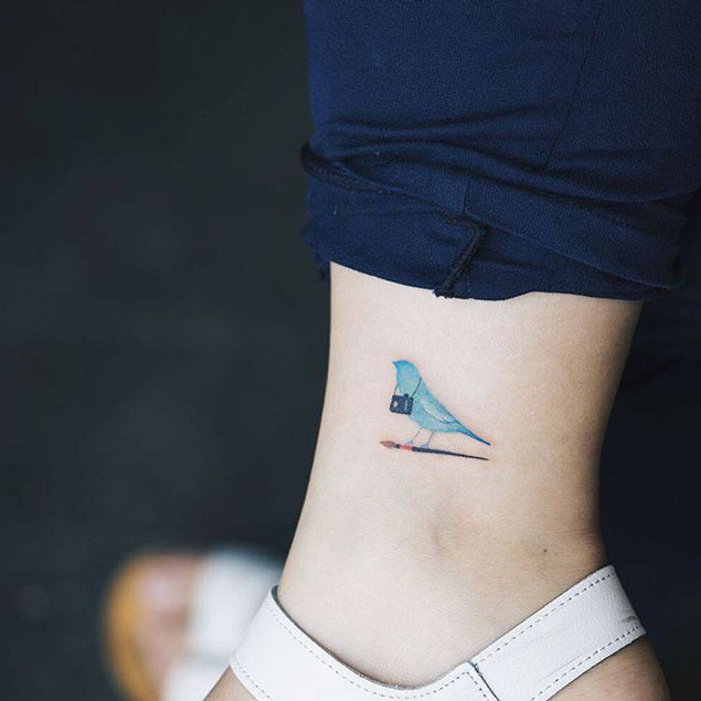 Cute Bluebird Tattoo on Ankle