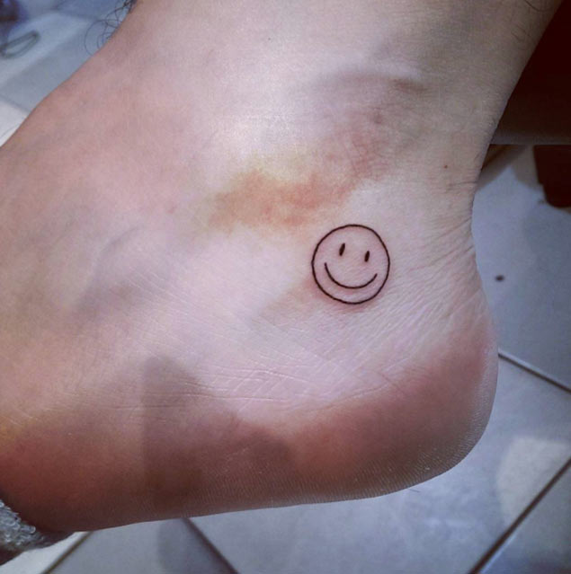 Small Smiley Face Tattoo on Ankle