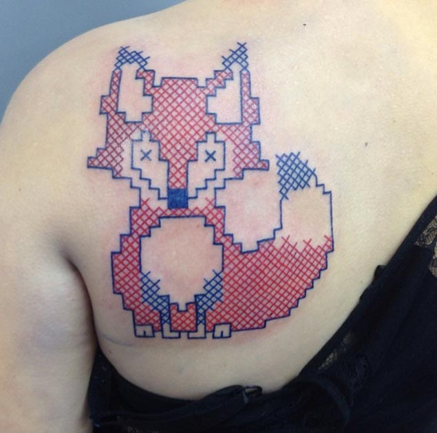 Cross Stitch Fox Tattoo by Mariette