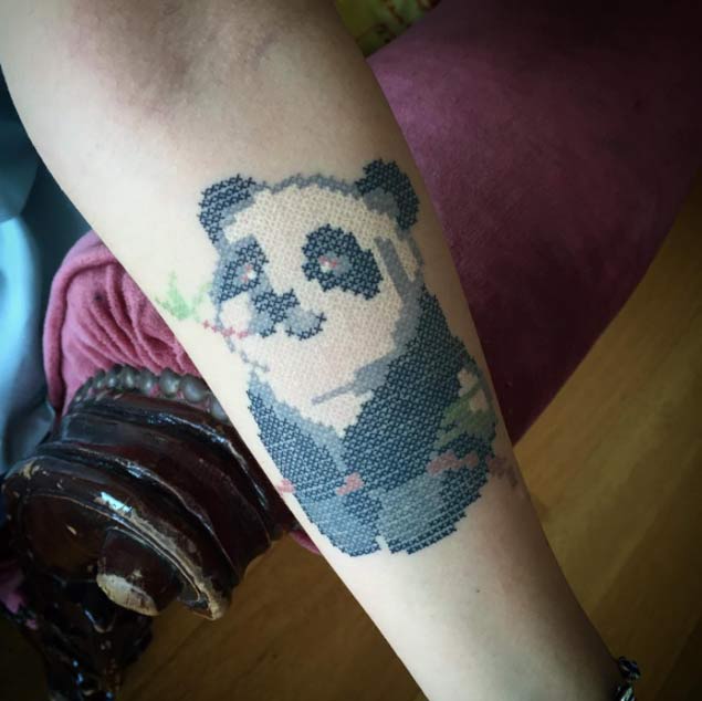Panda Cross Stitch Tattoo by Eva