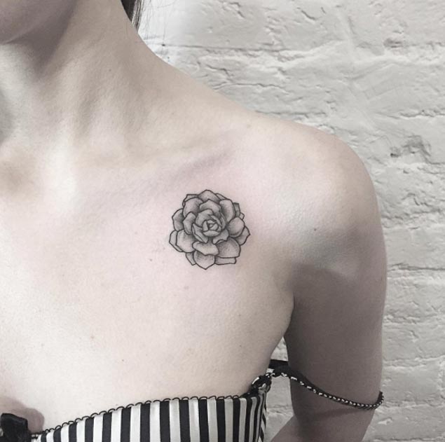 Black and Grey Ink Floral Tattoo by Anna Bravo