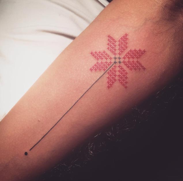Floral Cross Stitch Tattoo Design