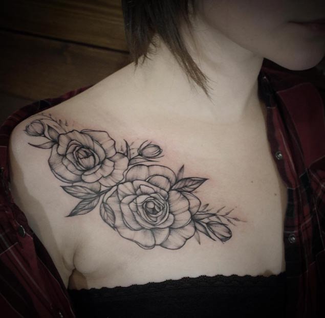 20 Beautiful Black and Grey Ink Floral Tattoos From Sasha Tattooing ...