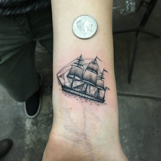 Ship Tattoo on Wrist by Marion M Toney