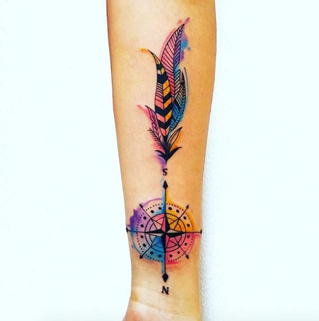 Watercolor Compass Tattoo by Mila Escobar