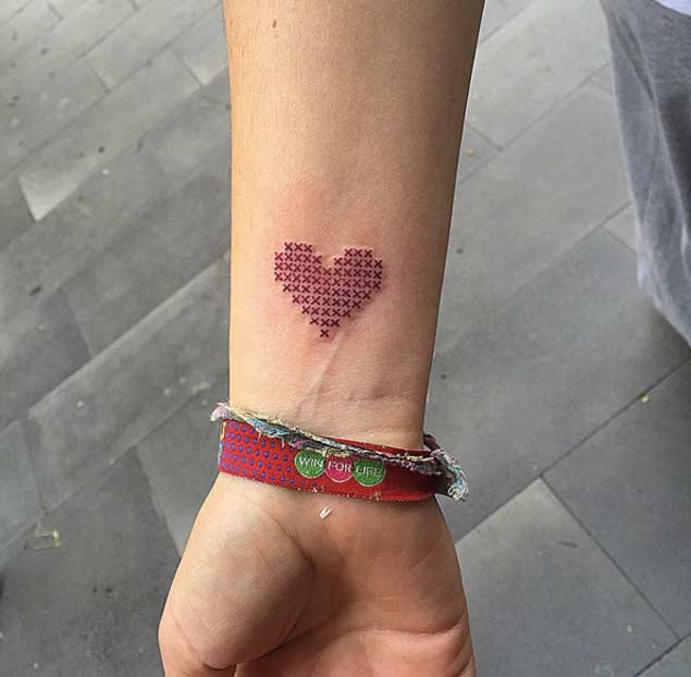 Small Cross Stitch Heart Tattoo