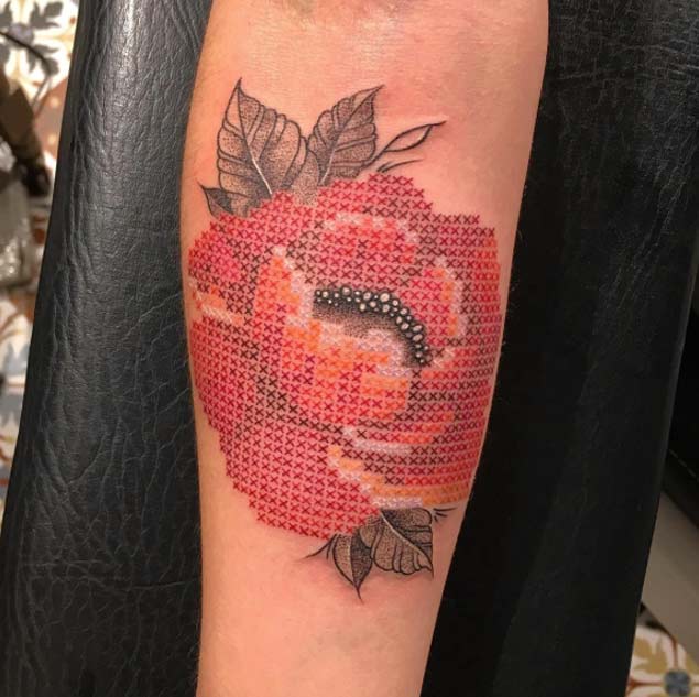 Cross Stitch Flower Tattoo Design