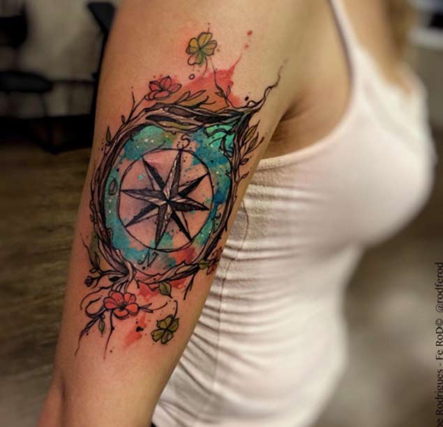 Watercolor Compass Tattoo by Felipe Rodrigues Fe Rod