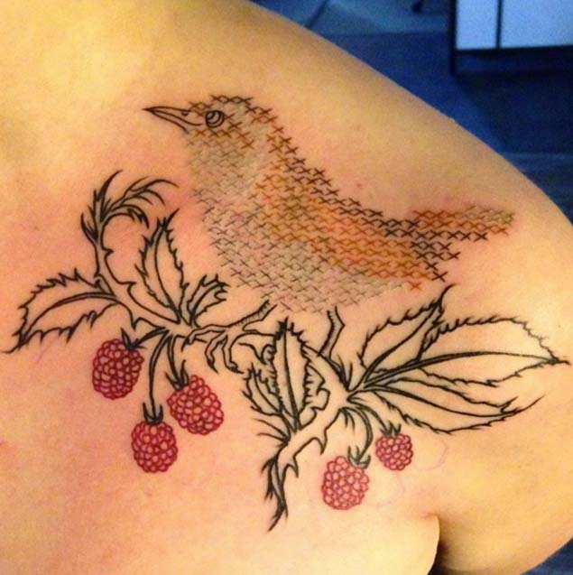 Cross Stitch Songbird Tattoo by Mariette