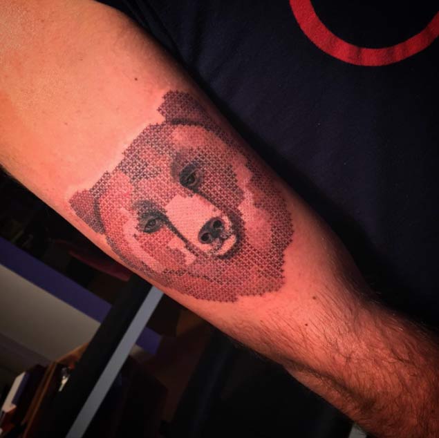Cross Stitch Grizzly Bear Tattoo