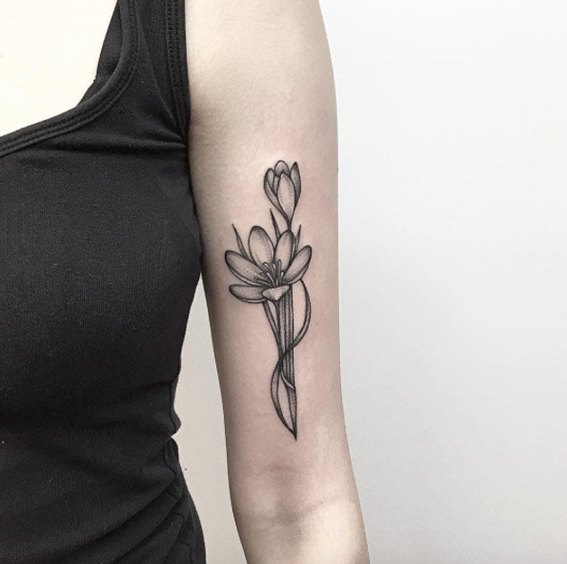 Black and Grey Ink Floral Tattoo by Anna Bravo