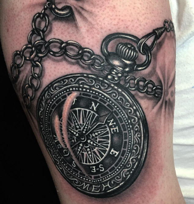 Blackwork Compass Tattoo by Ryan Ashley Malarkey