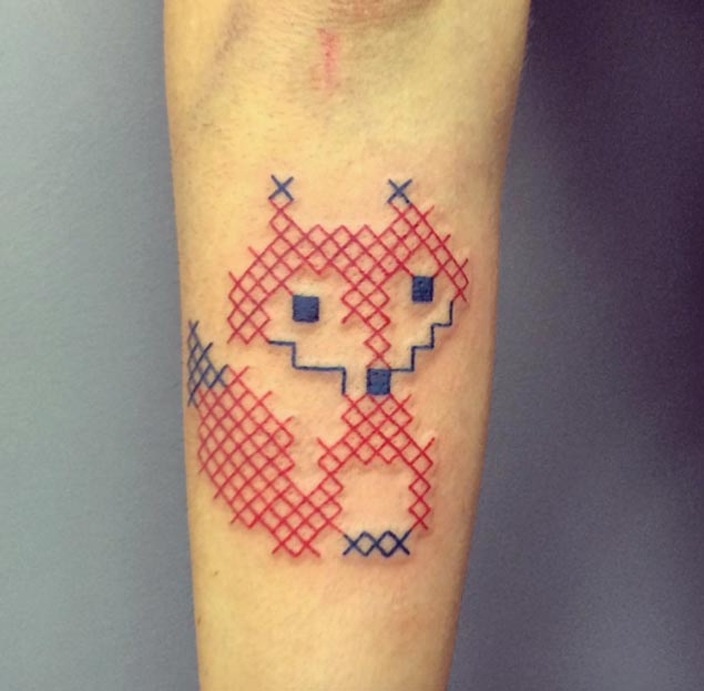 Fox Cross Stitch Tattoo Design