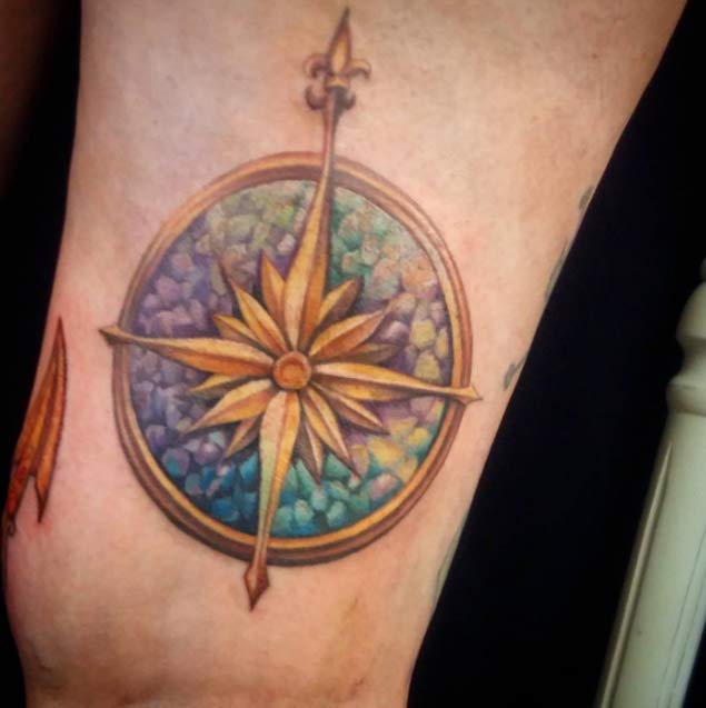 Gold Compass Tattoo by Lisa