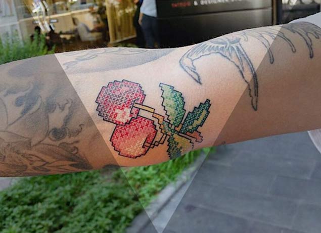 Cross Stitch Cherry Tattoo