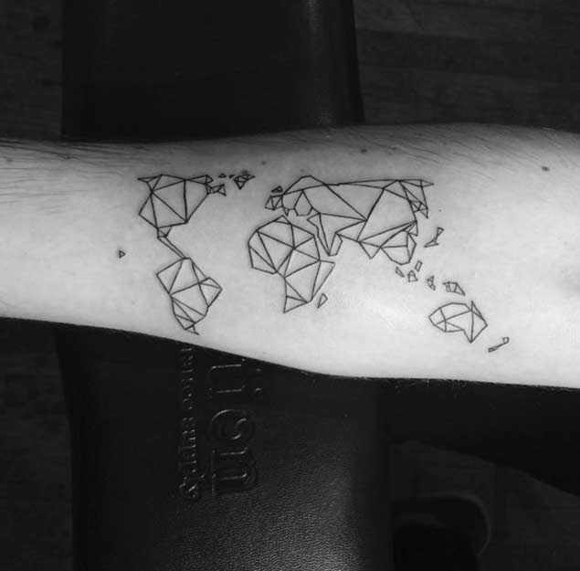 Geometric World Map Tattoo by Dani Rachmann