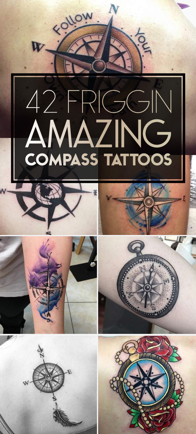 vintage pocket compass tattoo