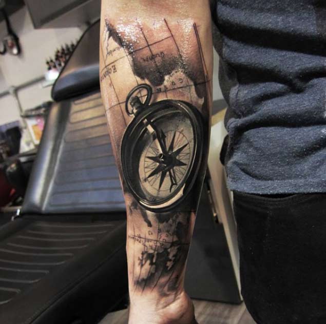 Photorealism Compass Tattoo by Piotr Deadi Dede