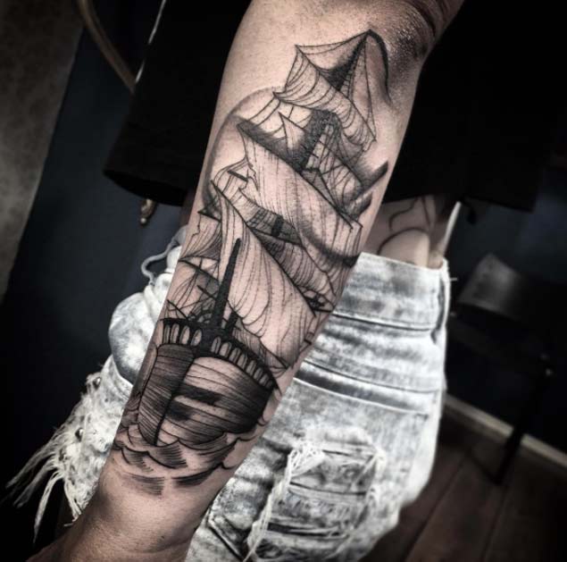 Amazing Ship Tattoo by Fredao Oliveira