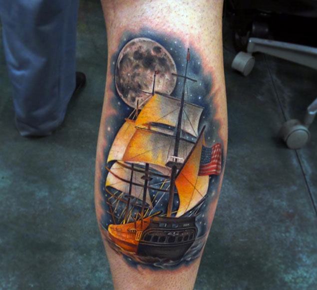 Colorful Ship Tattoo by Shaman 