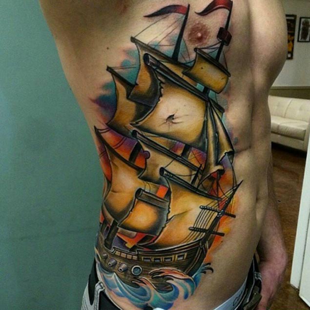Awesome Ship Tattoo by Tylor Schwarz