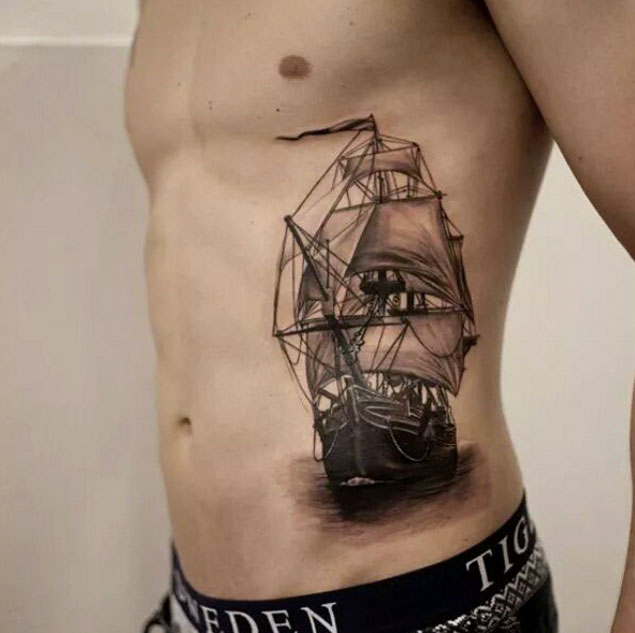 Blackwork Ship Tattoo by RIchi Shotta