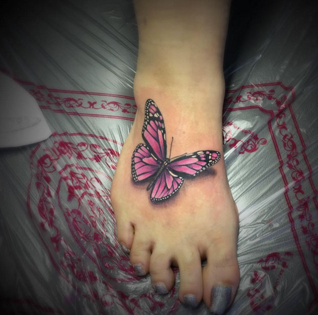 Butterfly Foot Tattoo by Vicious Pink 