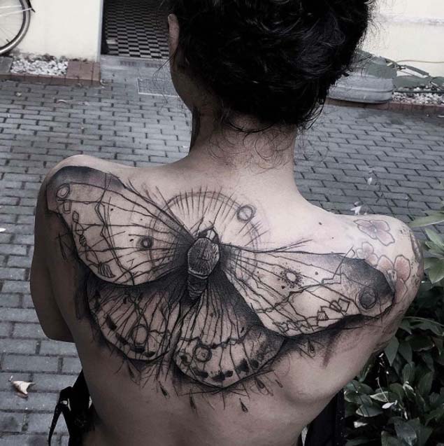 Full Back Butterfly Tattoo by Kamil Mokot